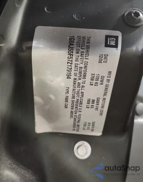 2007 Saturn Ion Level 2 from USA, damaged, VIN 1G8AJ55F57Z179194